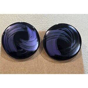 VTG 80s Geometric Abstract Black Purple Hand Painted Clip On Earrings Whimsigoth